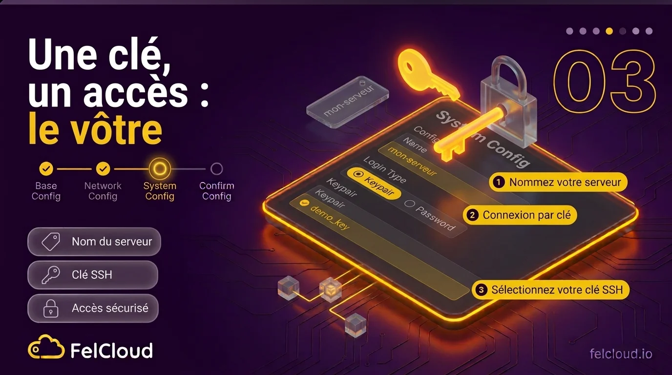 Étape 3 : nom du serveur et accès sécurisé par clé SSH